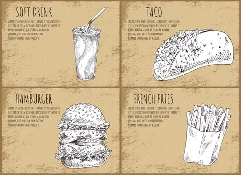 Soft Drink Fastfood Posters Vector Illustration Stock Illustration