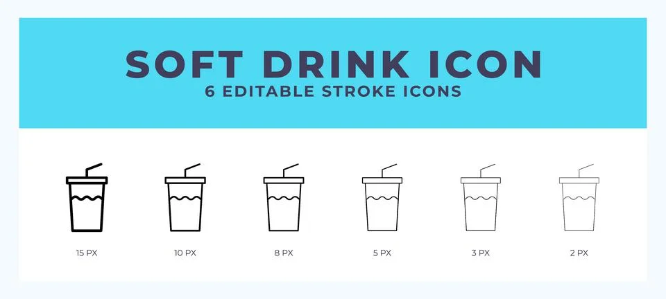 Soft drink icon with different stroke. Editable stroke. Vector illustration. 스톡 일러스트