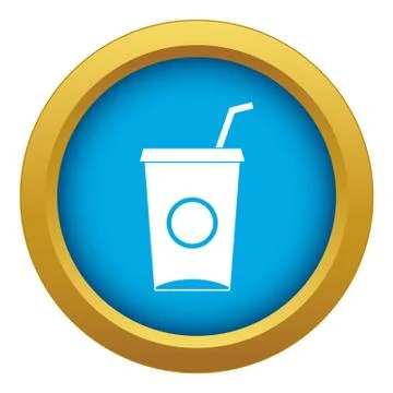 Soft drink in paper cup icon blue vector isolated Stock Illustration