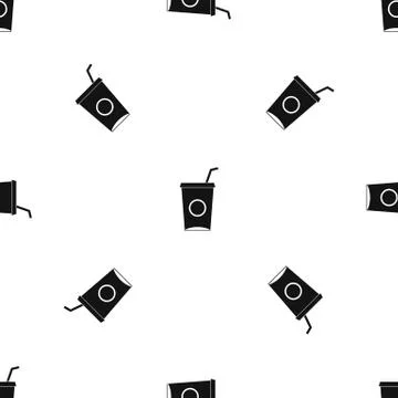 Soft drink in paper cup pattern seamless black 스톡 일러스트