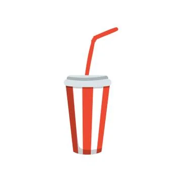 Soft drink in a red paper cup with lid and straw cartoon vector Illustration Stock Illustration