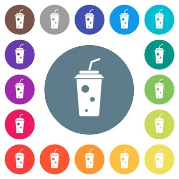 Soft drink with straw solid flat white icons on round color backgrounds イラスト素材