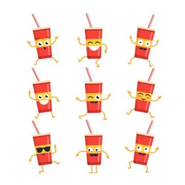 Soft Drink - vector set of mascot illustrations. Stock Illustration