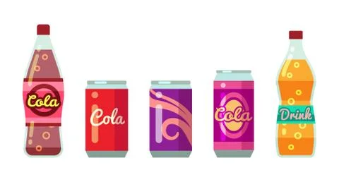 Soft drinks in bottles and cans vector illustration set イラスト素材