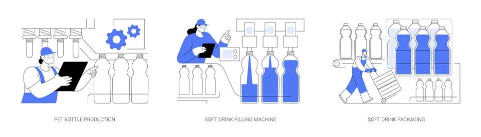 Soft drinks manufacturing abstract concept vector illustrations. Stock Illustration