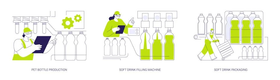 Soft drinks manufacturing abstract concept vector illustrations. Stock Illustration