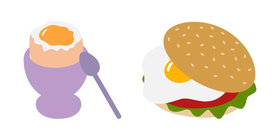 Soft Egg in Egg bowl and Sandwich with Vegetables and Fried Egg Healthy Eating Stock Illustration