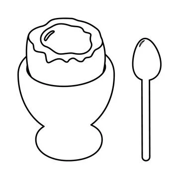 Soft egg in Egg cup Healthy Breakfast Linear Sticker Icon Pictogram Minimalistic Stock Illustration