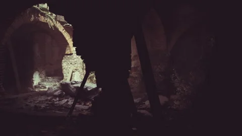 Soft evening light bathes rustic structural elements vividly Stock Footage 333554690