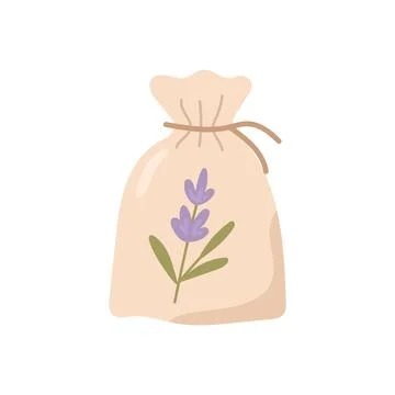 Soft fabric pouch tied with string and botanical motif, ideal for natural Illustrazione stock