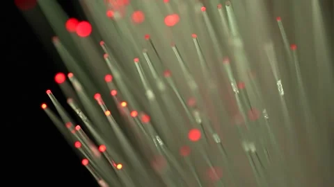 Soft Fiber Optic Background with Red Bokeh Lights, Digital Technology Concept Stock Footage 332022299