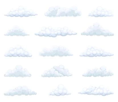 Soft Fluffy Clouds and White Cumulus Big Vector Set Stock Illustration