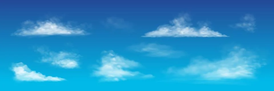 Soft fluffy clouds in clear blue sky background Stock Illustration