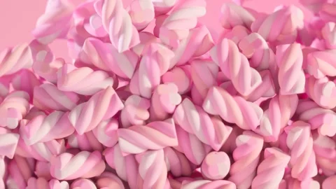 Soft, fluffy marshmallows falling down creating big pile of sweets. Tasty Candy. Stock Footage 201232867