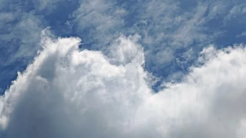 Soft fluffy white clouds drifting slowly across a vibrant blue summer sky Stock Footage 340813471