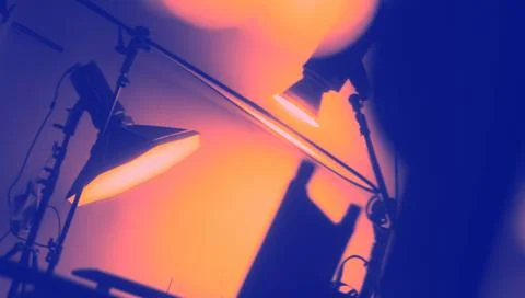 Soft focus blur images of Studio light equipment for filming movie video Stock Photos