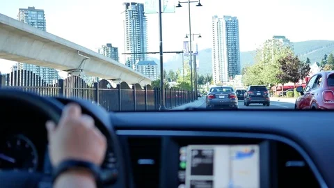 Soft focus on car dashboard while car driving on road with 4k resolution Video stock 79237619