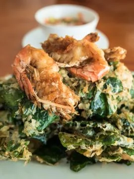 Soft focus of fried shrimp. Stock Photos