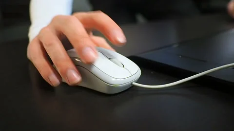 Soft focus to hand of the man clicking left mouse button. Right hand 스톡 동영상 67217323