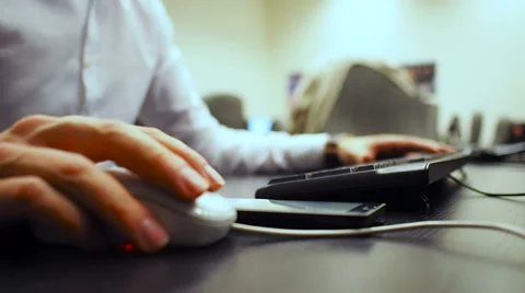  Soft focus to hand of the man clicking mouse button and numpad Stock Footage 67225919