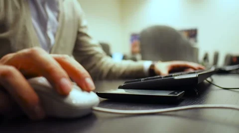 Soft focus to hand of the man clicking mouse button and numpad 스톡 동영상 67226228