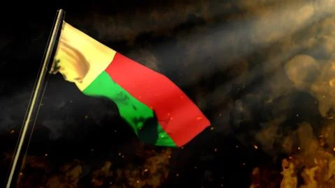 Soft focus Madagascar flag on smoke with sun rays bg - disaster concept イラスト素材