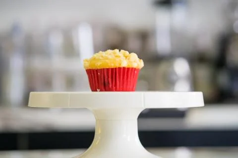 Soft focus of muffin  on cake decorating in coffee shop Stock Photos