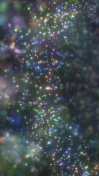 Soft-focus multicolor bokeh particles floating in a dreamy dark haze, formi.. Stock Illustration