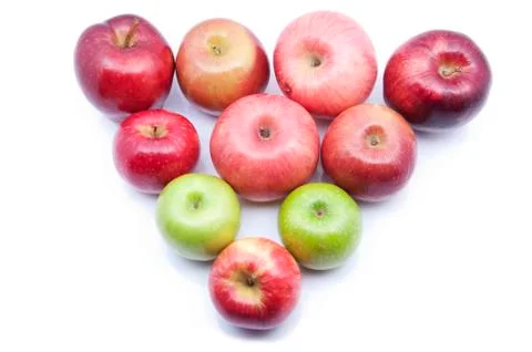 Soft Focus Of Multiple Type Of Apples Over White Background Foto stock
