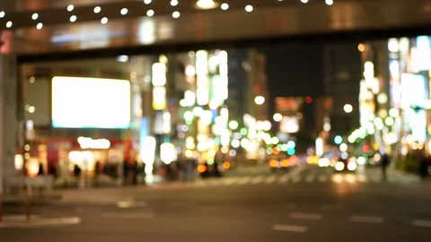 Soft focus - Night view of downtown area of Roppongi intersection Stock Footage 88972179