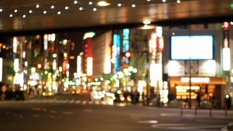 Soft focus - Night view of downtown area of Roppongi intersection Stock Footage 88974973