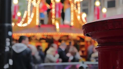 Soft Focus People Revellers Drinking Enjoying German Christmas Market Beer Stall Stock-Footage 44518962