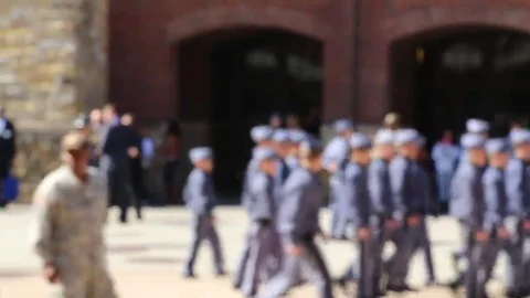 Soft Focus of RMA Cadets Running from Parade Stock Footage 69227607
