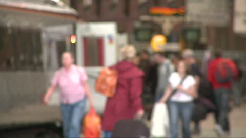Soft Focus Shot of Passengers at a Busy Railway Station Vidéo 254165342