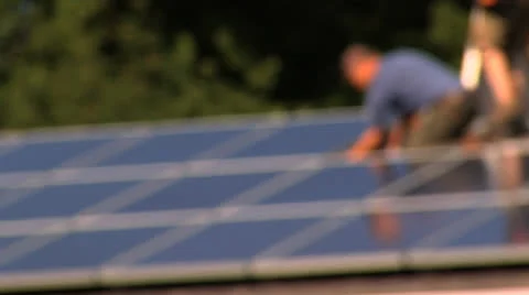Soft focus solar panel installation Stock Footage 25656374