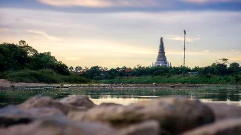 Soft focus the surrounding view Construction Phra Chedi Tham Singhaburajariya Stock Photos