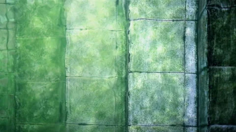Soft focused old underwater pool stairs and pool algae with green grunge Stock Footage 62156984
