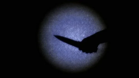 Soft focused video. Man take out knife of the pocket and demanding money. Video stock 153585636