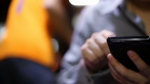 Soft focused young man reading and typing smartphone Stock Footage 85428666
