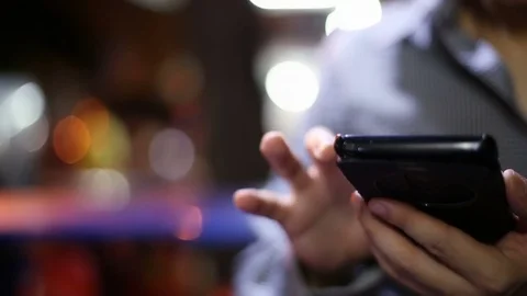 Soft focused young man typing smartphone Stock Footage 85428997