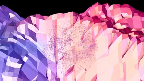 Soft geometric low poly motion background with pure blue red polygons. Abstract Stock Footage
