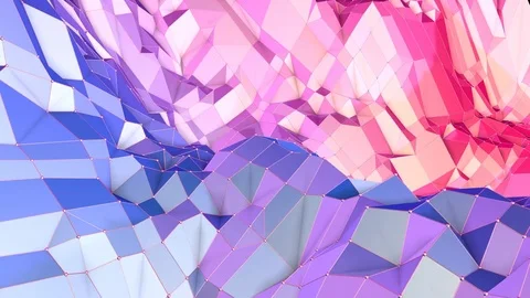 Soft geometric low poly motion background with pure blue red polygons. Abstract Stock Footage