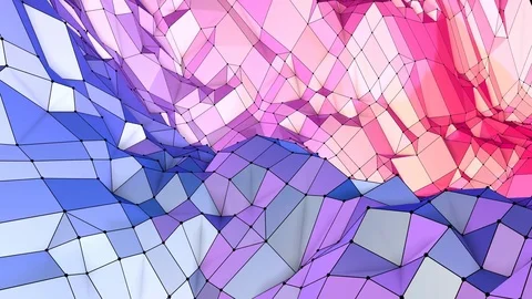Soft geometric low poly motion background with pure blue red polygons. Abstract Stock Footage