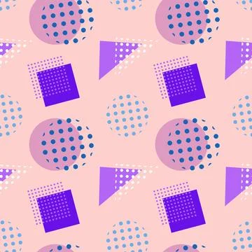 Soft Geometric Seamless Pattern with Dots and Shapes Stock Illustration
