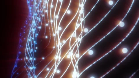 Soft glowing blue and orange light waves with floating particles Stock Footage 326447788