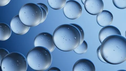 Soft glowing bubbles on minimal blue surface. Abstract texture for use in Illustrazione stock
