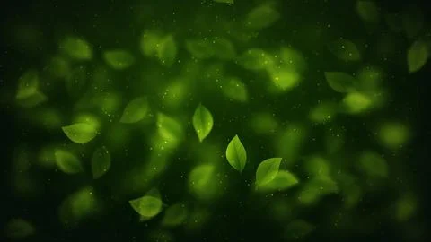 Soft glowing green leaves float in dreamy light bokeh Stock Illustration