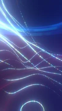 Soft glowing light trails flowing across a dark background, creating a futu.. イラスト素材