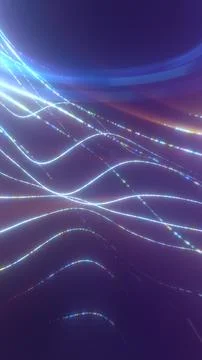 Soft glowing light trails flowing across a dark background, creating a futu.. Illustrazione stock