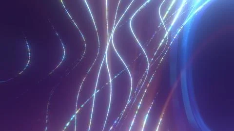 Soft glowing light trails flowing across a dark background Stock Illustration